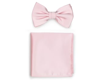 Blush Bow Tie Set | Wedding Bow Tie + Pocket Square Set in Blush Pink