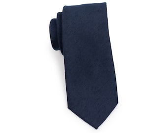 Midnight Blue Skinny Tie | Wool Textured Skinny Mens Tie in Solid Dark Navy Blue
