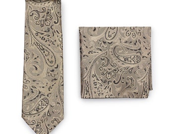 Goldenes Paisley Tie Set | Bronze Gold Halskette + Taschenquadrat im Paisley Design