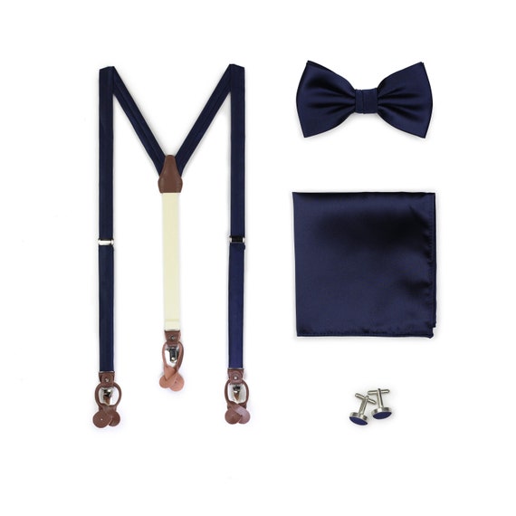 Braces Wedding / Prom Men's 3" Classic Tie Bow Tie & Pocket Handkerchief Set 