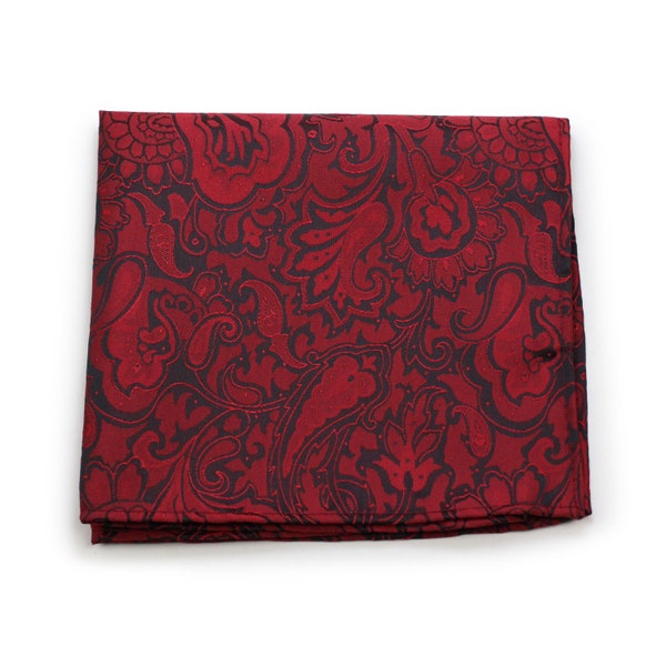 Wine Red Paisley Pocket Square | Formal Men's Pocket Square in Burgundy Wine Red with Paisley Design | Claret Red Paisley Hanky