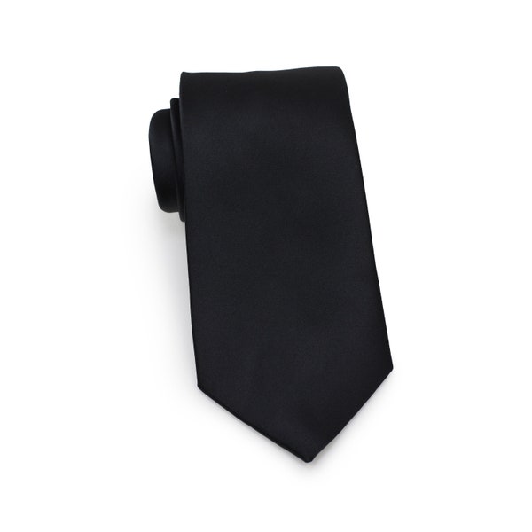 Black Extra Long Tie | XL Length Necktie in Solid Black | Formal Satin Finish Men's Tie in Extra Long Length for Big/Tall Men