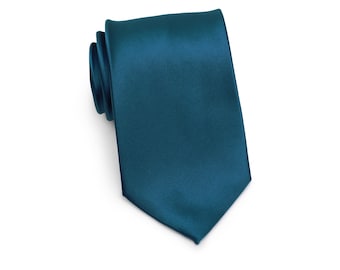 Peacock Tie | Men's Necktie in Peacock Teal | Dark Teal Blue Tie in Solid Color | Matches Peacock, Oasis, Teal - Men's Tie 3.25" width