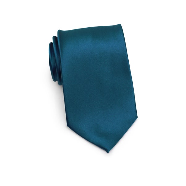 Peacock Tie | Men's Necktie in Peacock Teal | Dark Teal Blue Tie in Solid Color | Matches Peacock, Oasis, Teal - Men's Tie 3.25" width