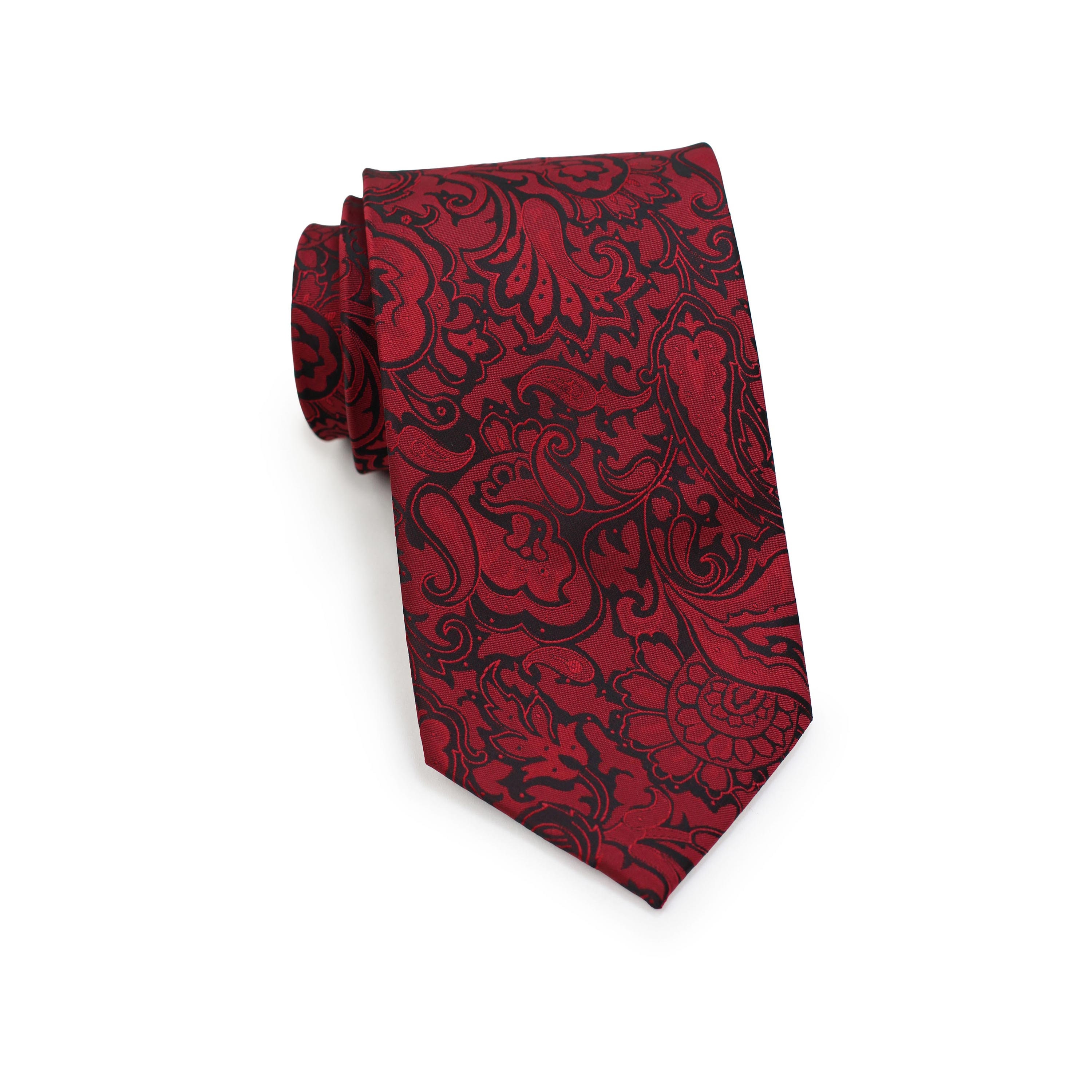 MOHSLEE Mens Red Wine Paisley Suit Tie Handky Wedding Necktie Pocket Square Set