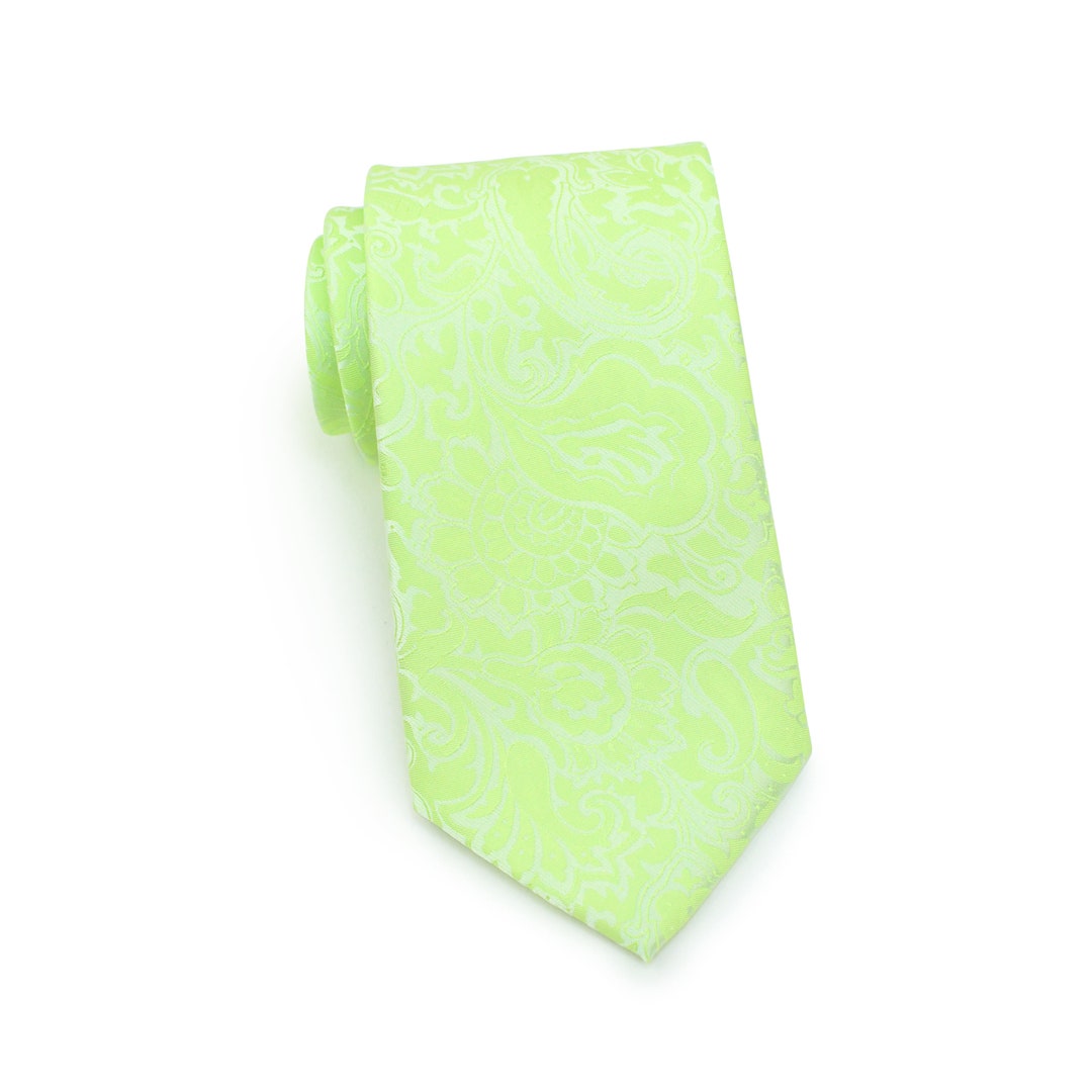 Extra Long Bright Green Paisley Tie Bright Neon Green Mens Tie With ...
