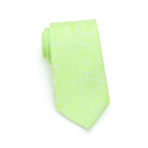 Extra Long Bright Green Paisley Tie | Bright Neon Green Mens Tie with Elegant Paisley Design | Extra Long Tie for Big and Tall Men
