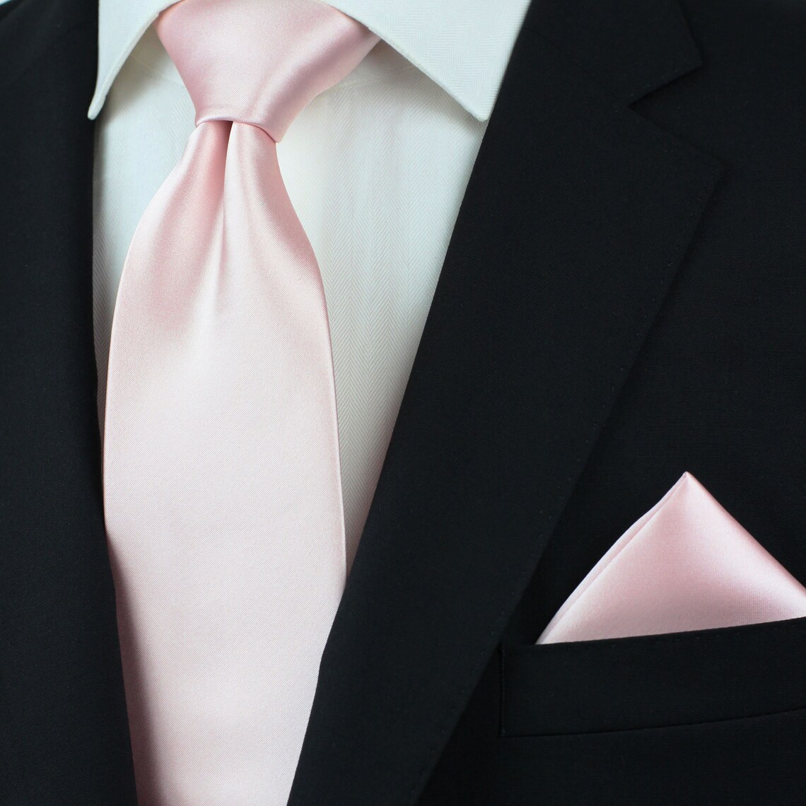 Mens Blush 8cm Neck Tie & Black Pocket Square Set main image 0