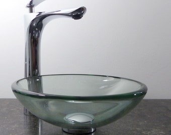 Extra Kleines Aufsatz Glas Waschbecken Klarglas rund 29cm Glaswaschbecken Waschschale Waschtisch Bad WC Wohnmobil