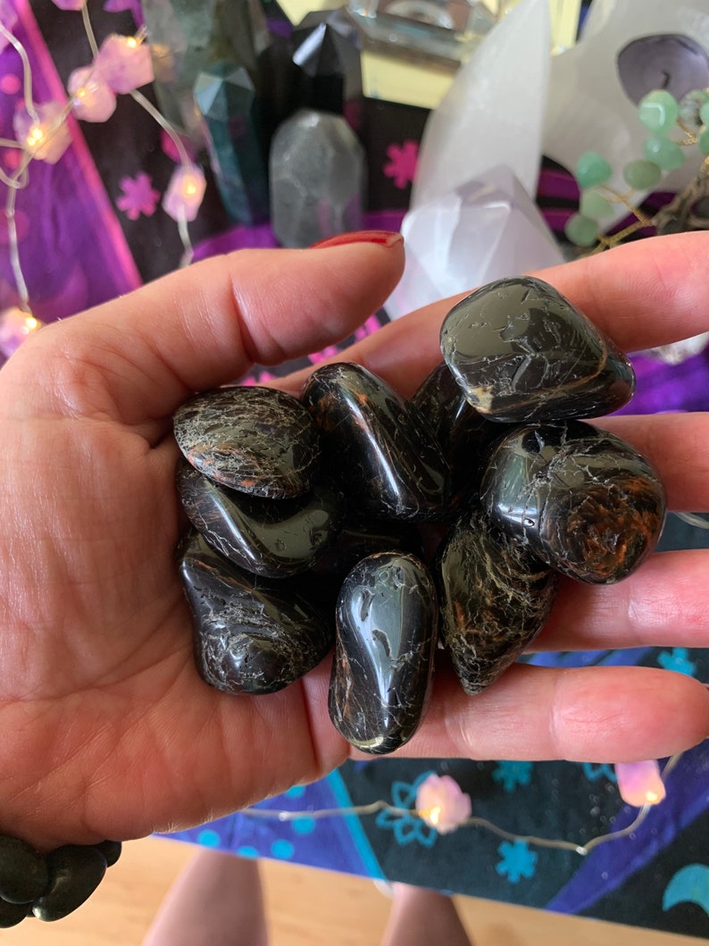 Powerful Protection! Brazil-RARE Black Tourmaline Premium Authentic Tumbled Crystals with Red Hematite Inclusions