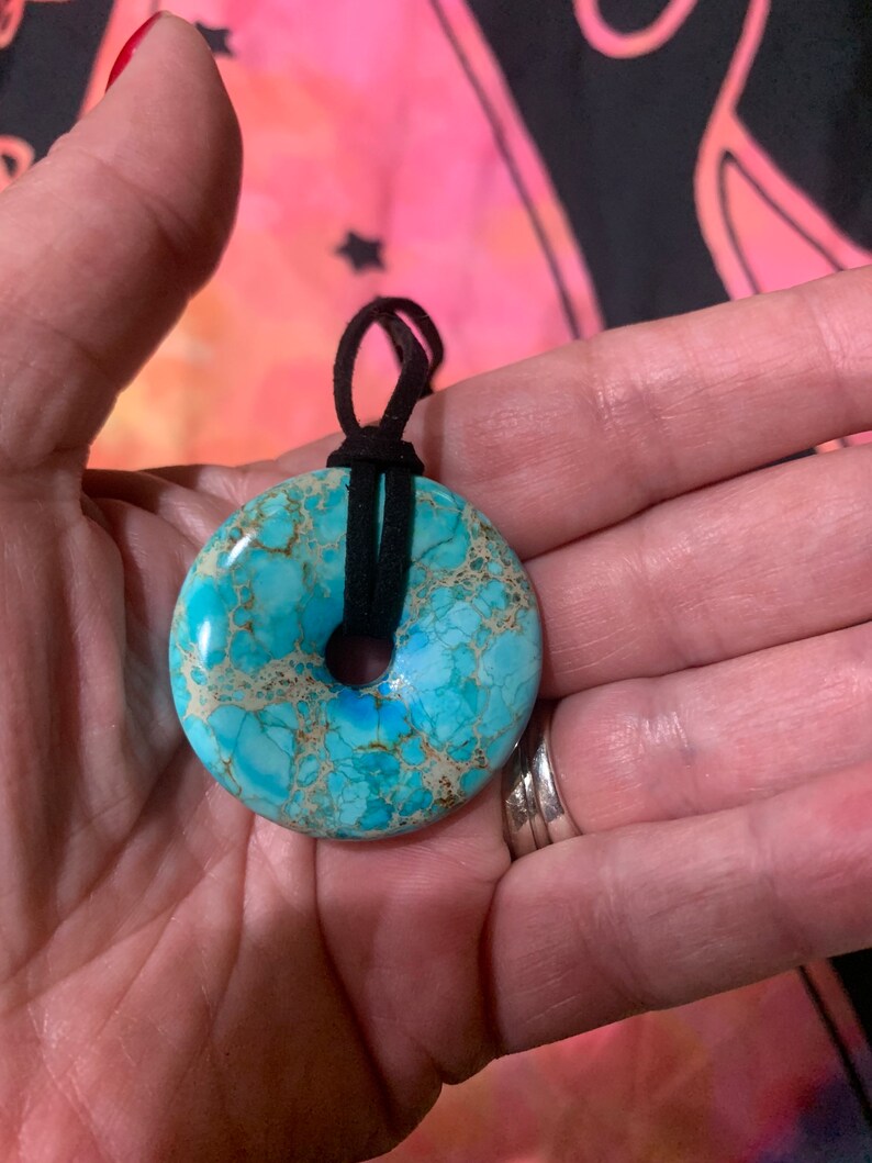 Authentic 40mm Light Blue Sea Sediment Jasper(PI) donut Pendant