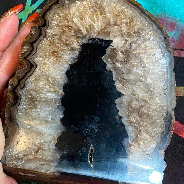 GORGEOUS Black Agate Geode Sculpture- 3lbs-7oz Huge 5 inch Statement piece