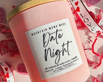 Date Night Candle Jar || Handpoured Soy Candle || Pink Candle Jar || Valentine’s Candles || Gifts for Her || Valentine’s Gift || CLEARANCE