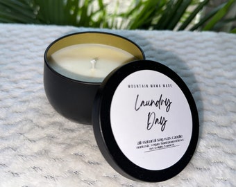 Laundry Day Candle Tin || Soy Wax Candle || Clean Linen Scent || Nontoxic || Handpoured Candle