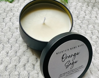 Orange Sage Candle Tin || Soy Wax Candle || Nontoxic || Handpoured Candle