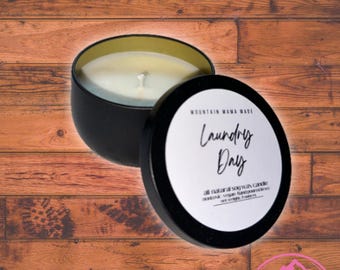 Laundry Day Candle Tin: Soy Wax Candle, Clean Linen Scented