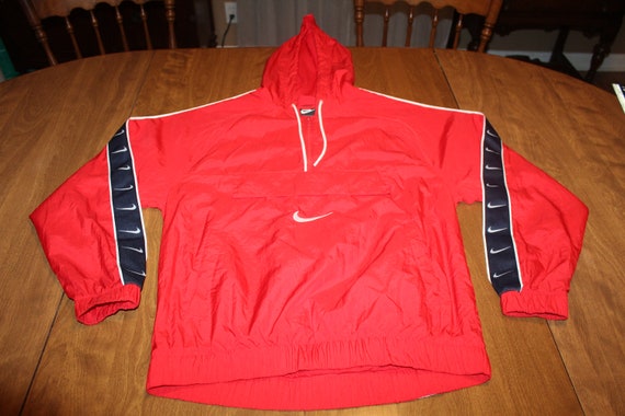 Vintage 90's Nike Red Half Zip Windbreaker Huge Swoosh - Small