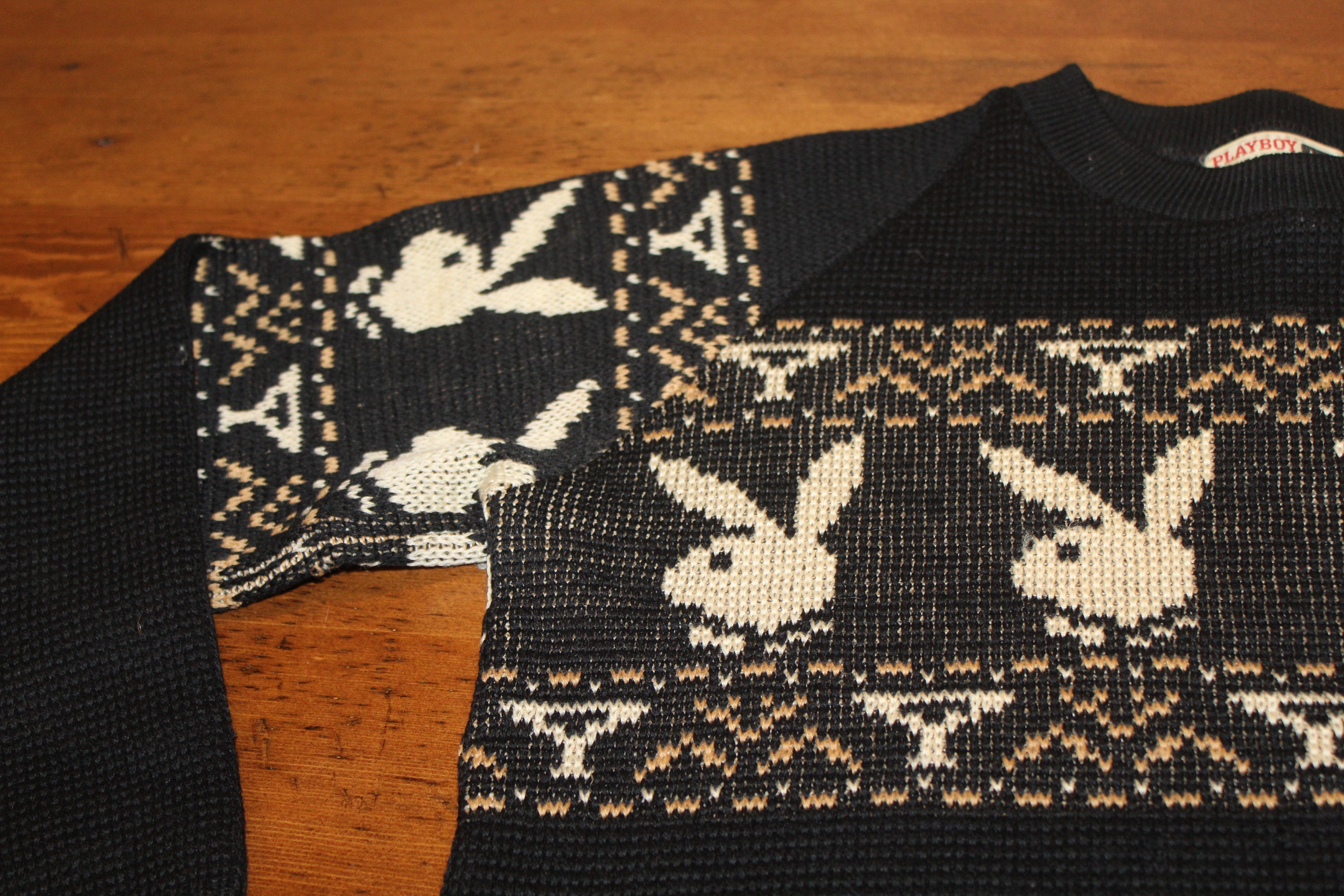 Original Vintage 1960s Playboy Black Wool Sweater Playmate Club Original Vintage 1960s Playboy Black Wool Sweater Playmate Club