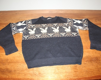 Original Vintage 1960s Playboy Black Wool Sweater Playmate Club Small