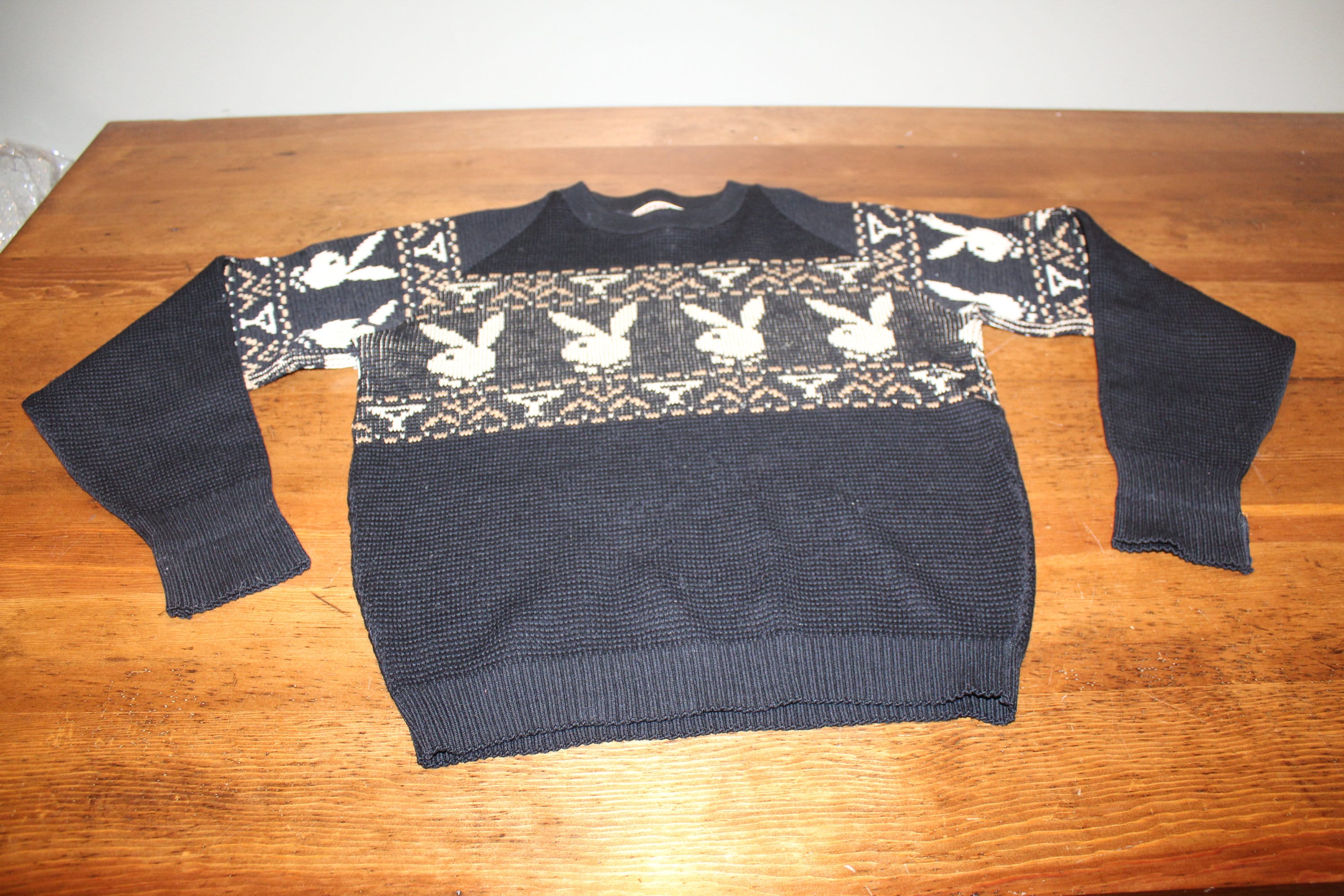 Original Vintage 1960s Playboy Black Wool Sweater Playmate Club 