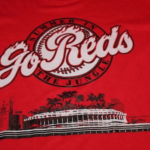 Camiseta vermelha vintage Cincinnati Reds - Verão na selva - Bicicleta - XL