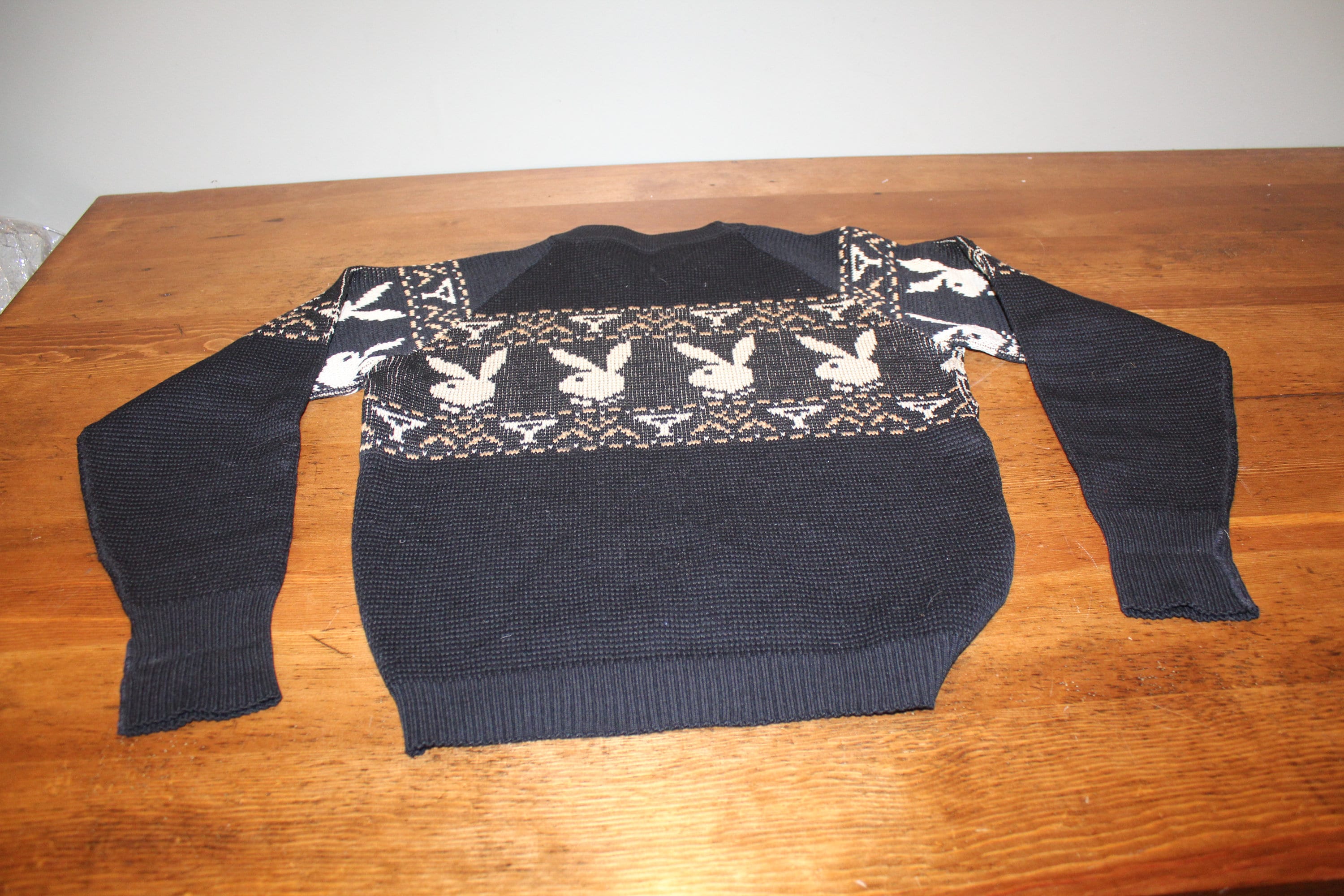 Original Vintage 1960s Playboy Black Wool Sweater Playmate Club