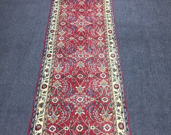 Runner rug, Red and white 2’11”x11’2” feet Turkish Anatolian Rug , Zeki Muren Rug , Vintage Rug,Pastel Rug,Turkish Oushak Rug , Rug 2x11