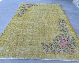 V, Turkish rug, vintage rug, handmade wool rug, home decor floral rug, large size rug, boho decor, bohemian rug, flor rug, 10’1”x6’9” feet,