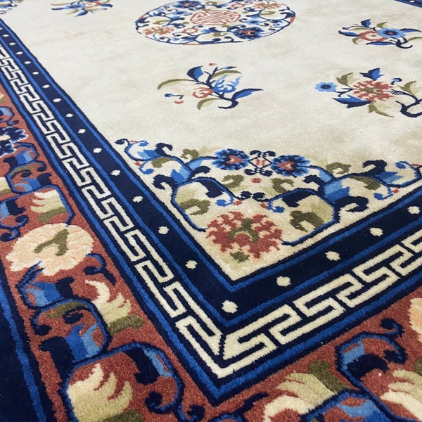 Antique China Rug, Antique Chinese Rug, old China Rug, China rug, Chinese rug size: 6’6”x4’6” Feet, beige color rug china old rug