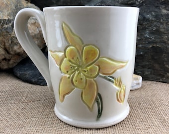 18 oz Stoneware hand-carved Columbine Mug