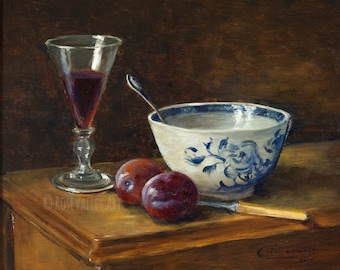 Martwa natura z suszonymi śliwkami, wydruk artystyczny