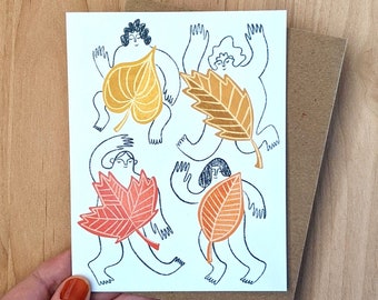 Leaf Dancers - fall - autumn - card - blank inside - greeting card - leaves - nature - thanksgiving - harvest