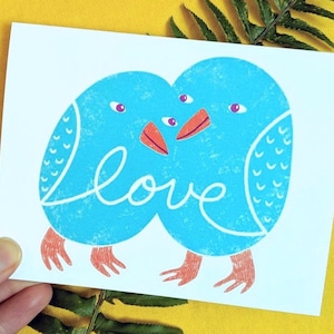 Love Birds - greeting card | wedding | valentine&#39;s day | anniversary | i love you | turquoise aqua cute modern illustration wife