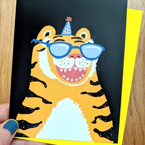 Cool Tiger Birthday Card - blank inside - party animal - funny - cute