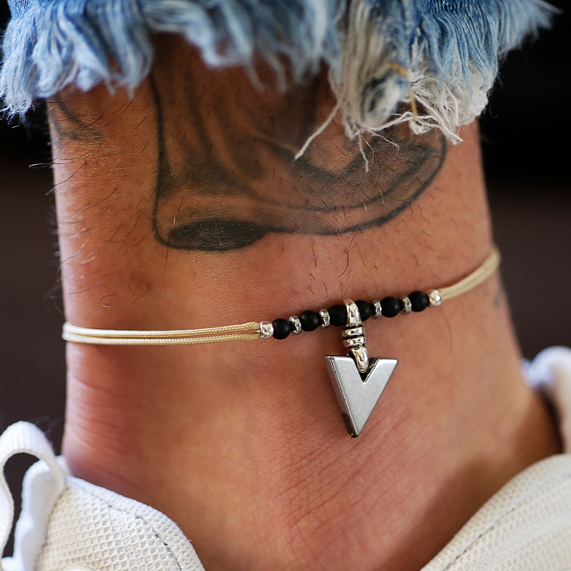 Men S Ankle Bracelet Made Of Cord And Gemstones Howlite