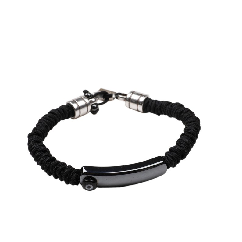 Cord And Silver ElementsValentine/'s Gift For Him Evil Eye Bracelet For Men With Hematite And Onyx Semiprecious Stones