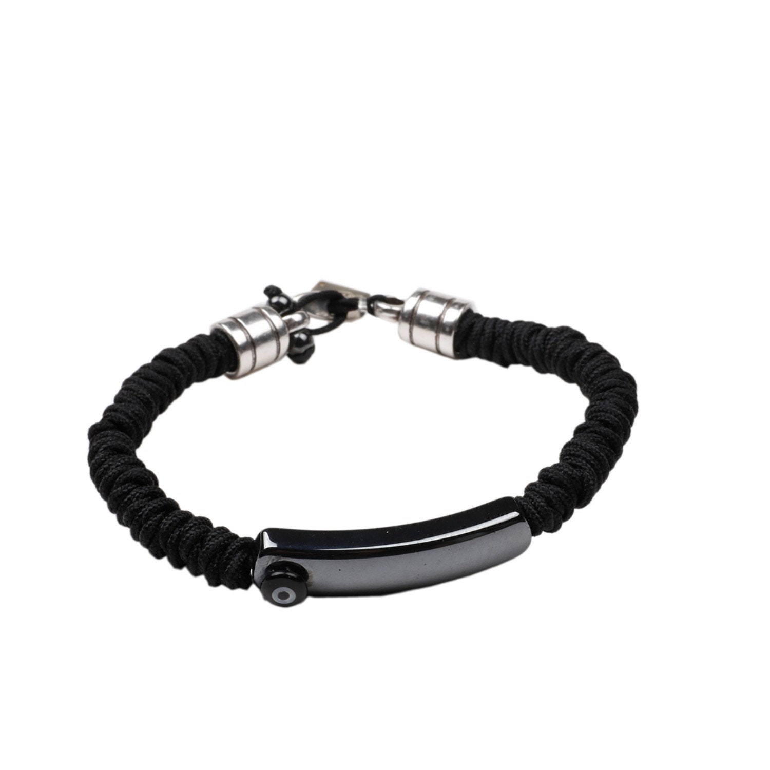 Cord And Silver ElementsValentine/'s Gift For Him Evil Eye Bracelet For Men With Hematite And Onyx Semiprecious Stones