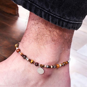Anklets, Anklet For Men Made of Gemstones and 925 Silver, Unique Gift for Men, Handmade with Love, Mens Body Jewelry, Man Silver Bracelet