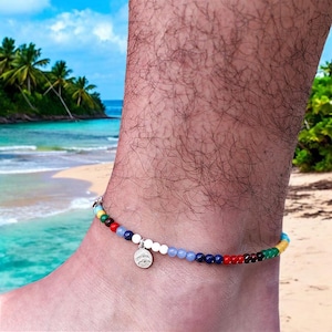 Anklet For Men Made of 925 Silver and Gemstones, Unique Gift for Men, Silver Anklet, Handmade with Love, Mens Body Jewelry, Silver Bracelet