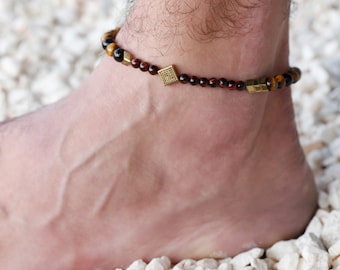Anklet For Men Made Of Gemstones Tiger Eye, Hematite And Stainless Steel Element•Gift For Boyfriend•Men's Anklet, Handmade Jewelry