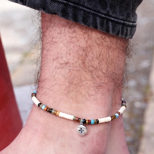 Anklet For Men Made of Gemstones and 925 Silver, Unique Gift for Men, Handmade with Love, Mens Body Jewelry, Man Silver Bracelet, Anklets