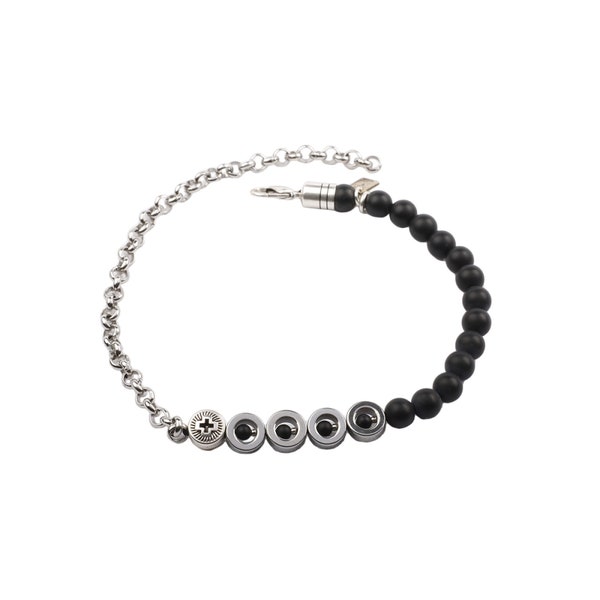 Anklet For Men Made Of Gemstones Black Onyx, Hematite, Stainless Steel Chain And Silver Plated Element/Unique Gifts for Men/Handmade Jewelry