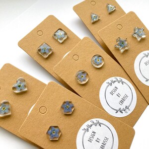 Small Real Dried Forget Me Not Flower Clear Resin Stud Earrings