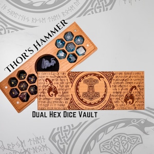 Pudełko na kości | Młot Thora | Pudełko na kości DnD grawerowane laserowo | Prezent DnD | Dice Vault | Dungeons & Dragons | Pathfinder | TTRPG | RPG | Wyprodukowano w USA