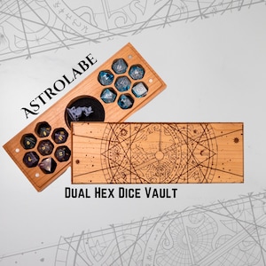 Caja de dados / Astrolabio / Caja de dados grabada con láser DnD / Regalo DnD / Bóveda de dados / Dungeons & Dragons / Pathfinder / TTRPG / RPG / Fabricada en EE. UU.