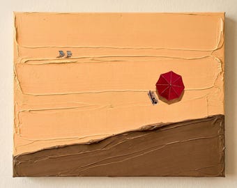 Beach Art Oil Painting | 3D Handmade Textured Minimalist Beach Art | Modern Home Decor, Contemporary Landscape Tone Wall Art