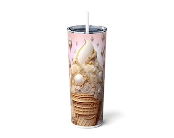 Ice Cream Cone Skinny Steel Tumbler with Straw, 20oz