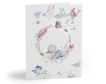 Birds Spring Flowers Greeting cards (8, 16, and 24 pcs)