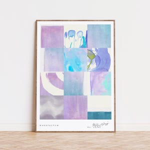 Abstract Watercolour Purple, Turquoise Blue & Green Printable Wall Art - Geometric Squares, Digital Wall Art - Kitchen, Bedroom, Dining Room