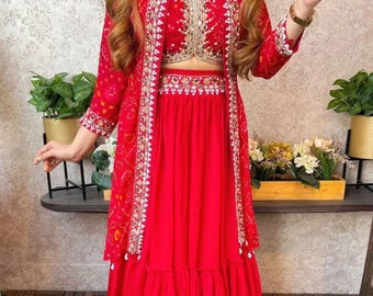 Indo Western Outfit, Party Wear Gift,  Bridal Collection, Unique Jacket Lehenga Choli Sets, Indian Ethnic, Wedding Guest Wear, Desi Clothing